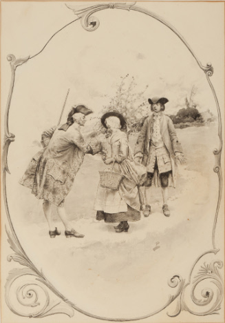 A Pastoral Without Words; Group in colonial costume with man bowing to woman