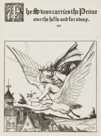 Illustration for The Swan Maiden; The Swan carries the Prince away