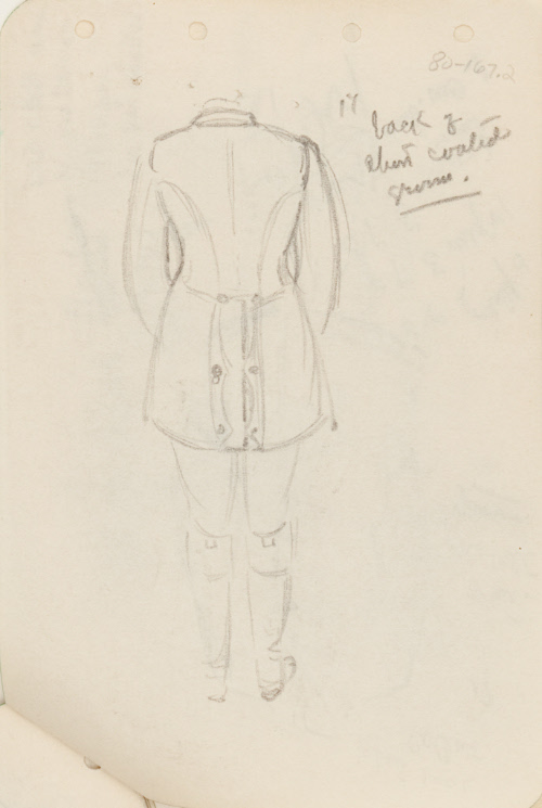 Costume sketch; rear view of groom jacket