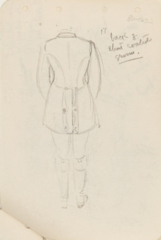 Costume sketch; rear view of groom jacket