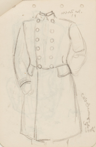 Costume sketch; double-breasted coat design