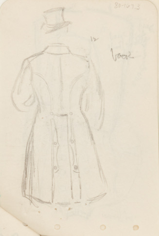 Costume sketch; back of coat and top hat