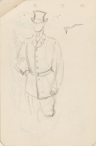 Costume sketch; single-breasted coat and top hat