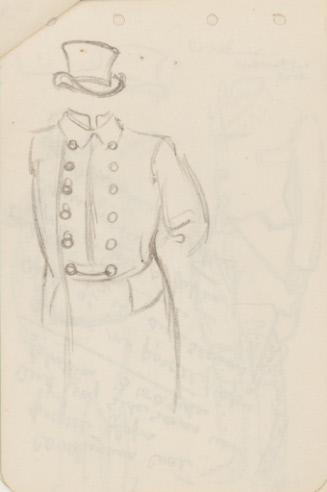Costume sketch; double-breasted coat and top hat