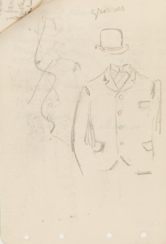 Costume sketch; single-breasted jacket and hat for groom design