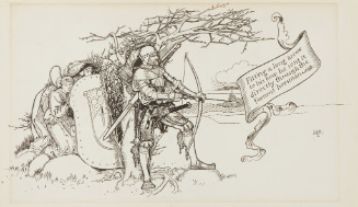 Illustration for The Accommodating Circumstance, II; Fitting a long arrow to his bow, he sent it directly through the foremost horseman