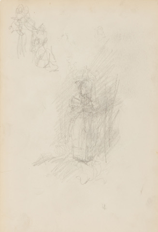 Sketch of a figure with shawl and umbrella