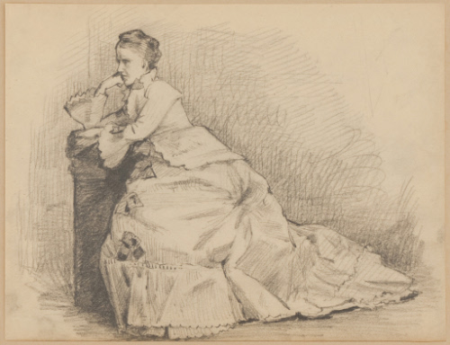 Seated woman with hand to chin