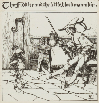 Illustration for The Staff and the Fiddlle; The fiddler and the little, black mannikin
