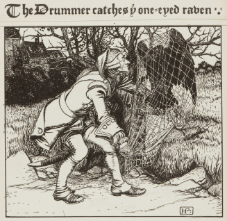 Illustration for King Stork; The drummer catches y one-eyed raven