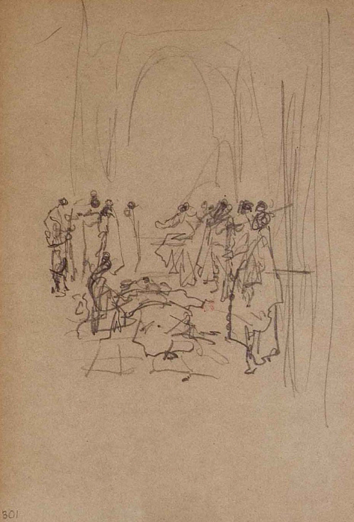 Sketch for Poisoned Ice; On the edge of the ring, guarded, stood Brother Bartholome and the Carmelite