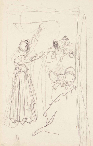 Sketch for Colonies and Nation; Anne Hutchinson preaching in her house in Boston