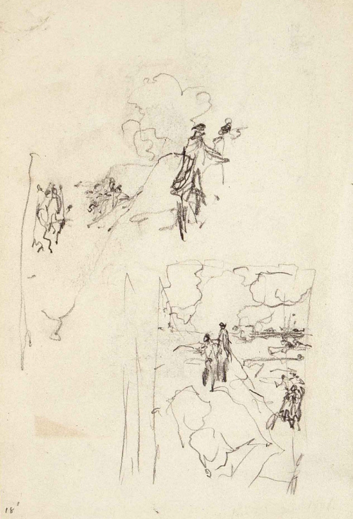 Sketch for Colonies and Nation; Washington and Rochambeau before the trenches at Yorktown