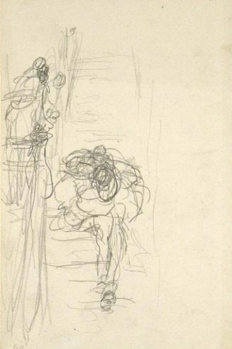 Sketch for Huntford's Fair Nihilist; The little man raced down the stairs and out into the street