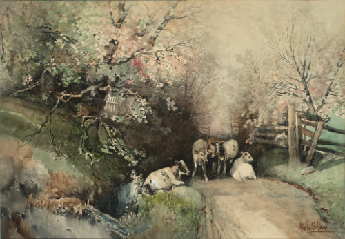 Cows on a Path near a Stream