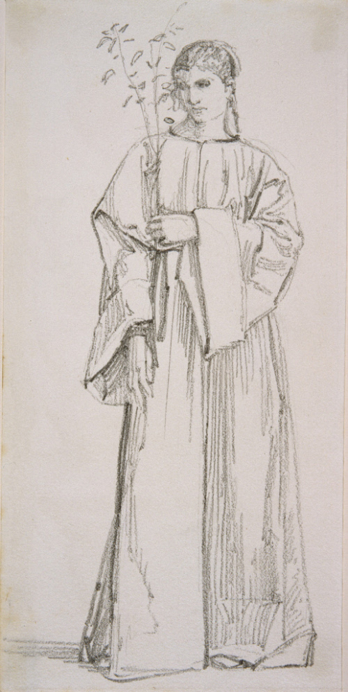 Study of a Standing, Draped Figure with a Spray of Leaves