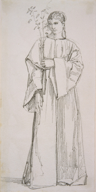 Study of a Standing, Draped Figure with a Spray of Leaves
