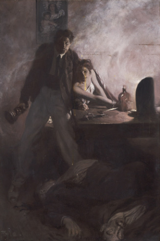The tall man was lying at his feet, huddled hideously on the floor