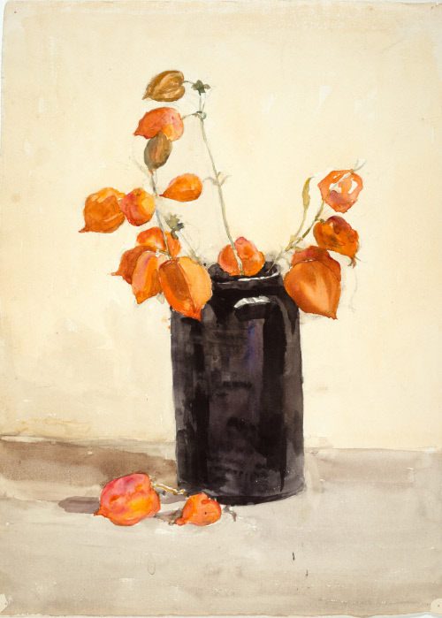 Flowers in black vase