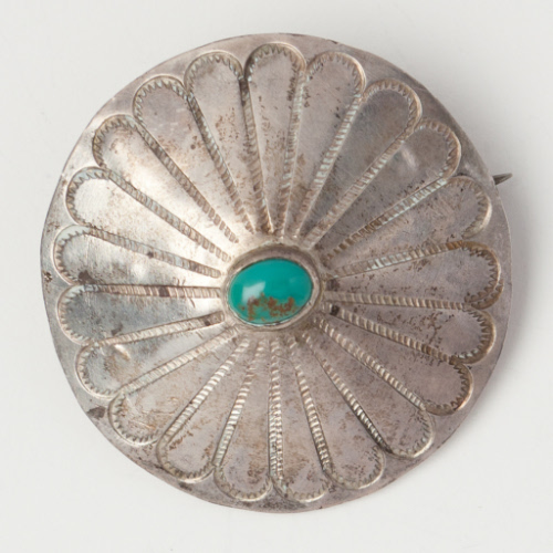 Two Silver and Turquoise Circular Pins