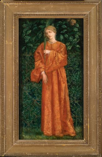 A female figure holding a palm