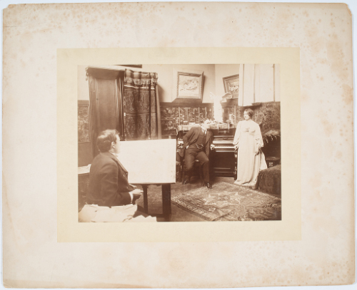 Gibson in his Paris Studio with Model and Unidentified Man