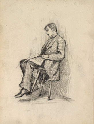 Sleeping man seated on stool