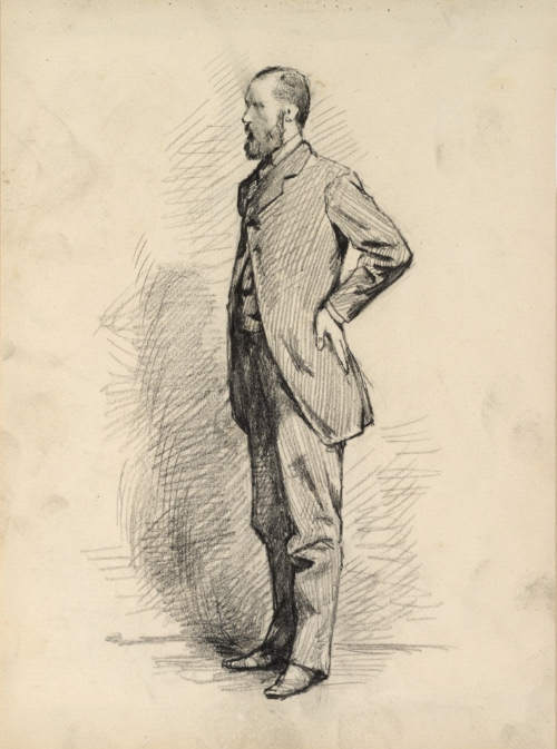 Man standing with hand on back