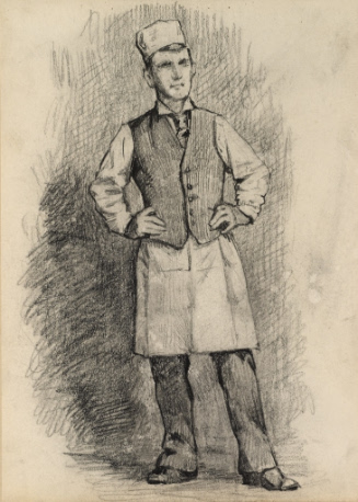 Man wearing apron, vest, and cap