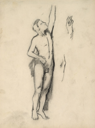 Standing male nude reaching up