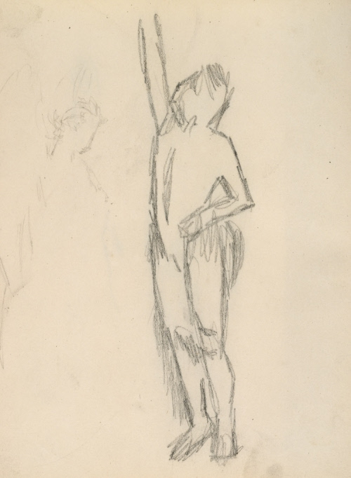 Study of angel and standing male nude reaching upward