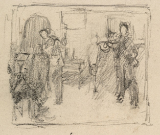 Sketch of interior with figures