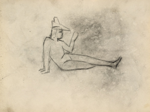 Reclining figure wearing hat