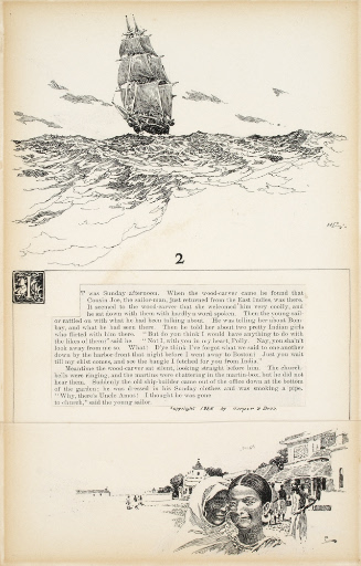 Two illustrations with decorated initial I for By Land and Sea