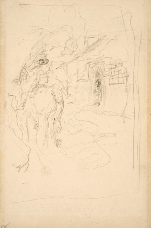Sketch for The Little Maid at the Door; "I see naught but a little maid at the door"