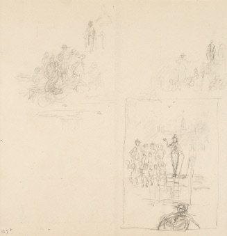 Sketch for The Last Revel in Printz Hall; The little boys cheered vigorously as he pushed off