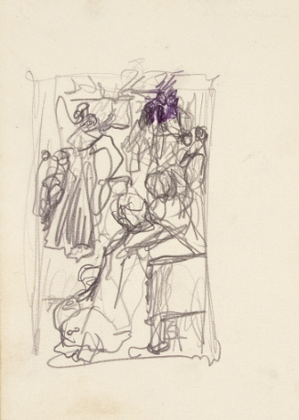 Sketch for Colonies and Nation; Anne Hutchinson preaching in her house in Boston