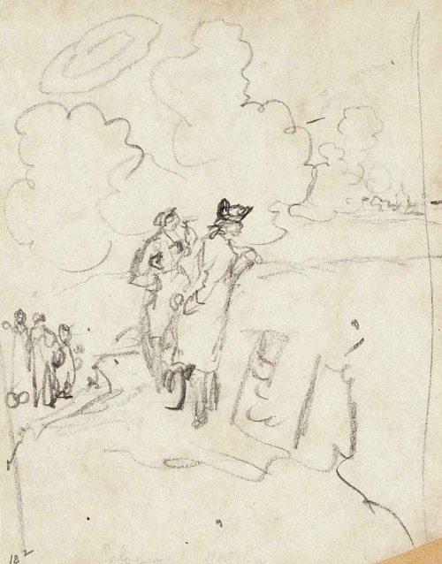 Sketch for Colonies and Nation; Washington and Rochambeau before the trenches at Yorktown