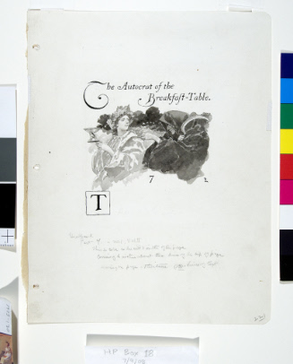 Headpiece and letter T for The Autocrat of the Breakfast-Table; Part VII